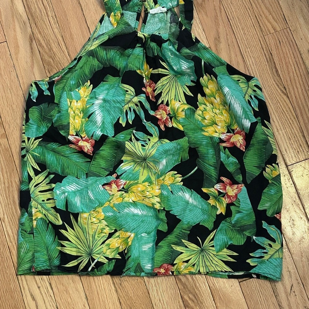 NICOLE MILLER Sz Medium LINEN Blend Sleeveless Blouse Tropical T41-62